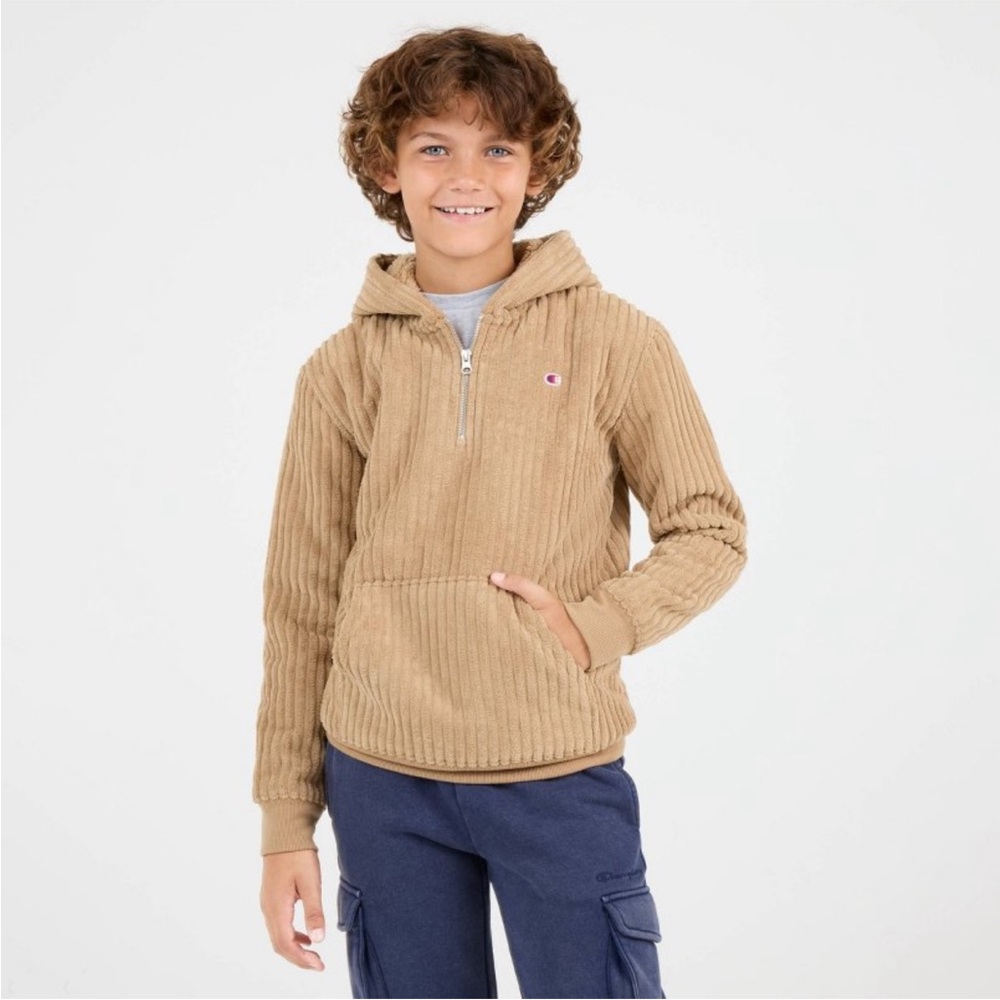 Champion Boys' 1/4 Zip Corduroy Hoodie - Khaki L 14/16 NWT
